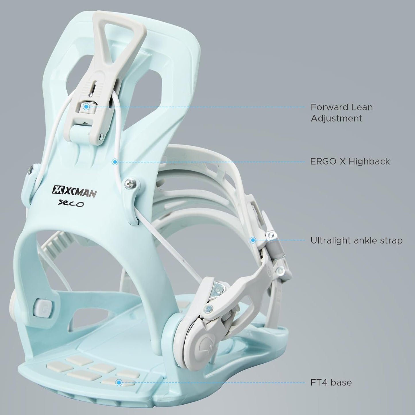 XCMAN Rear Step in Style Snowboard Bindings Lightweight Rear Entry All-Mountain Bindings for Men Women Easy in and Out