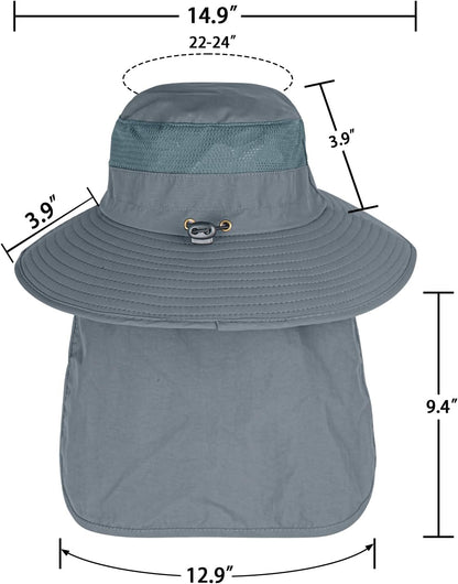 Sun Hats for Men Women Fishing Hat UPF 50+ Breathable Wide Brim Bucket Hats Summer UV Protection Safari Hat with Neck Flap