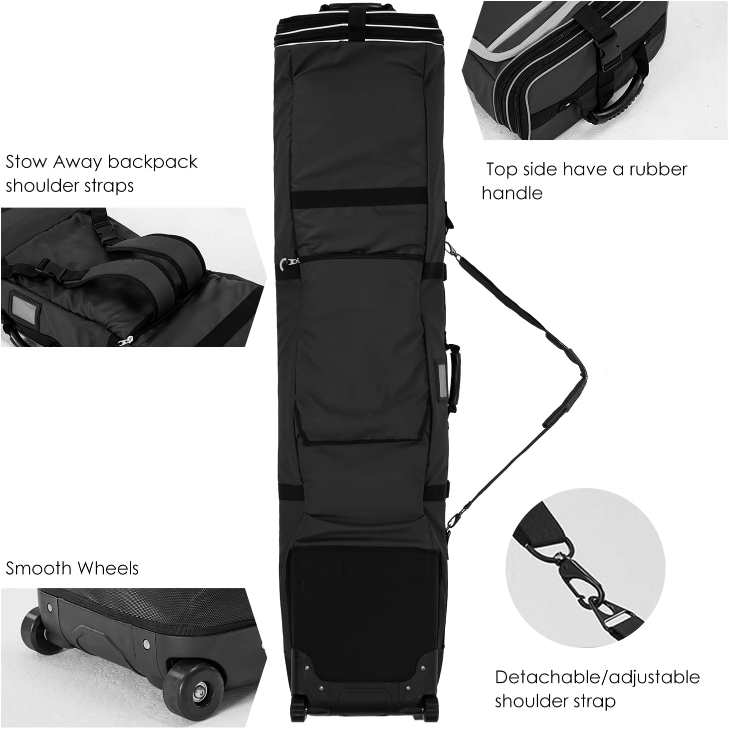 XCMAN Roller Snowboard Bag With Wheels 63-75Inch Adjustable Length Padded Bag for Air Travel Snowboard Boots
