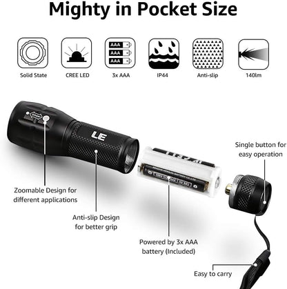 Lighting EVER LED Flashlights High Lumens, Small Flashlight, Zoomable, Waterproof, Adjustable Brightness Flash Light for Outdoor, Emergency, AAA Batteries Included, Tactical & Camping Accessories