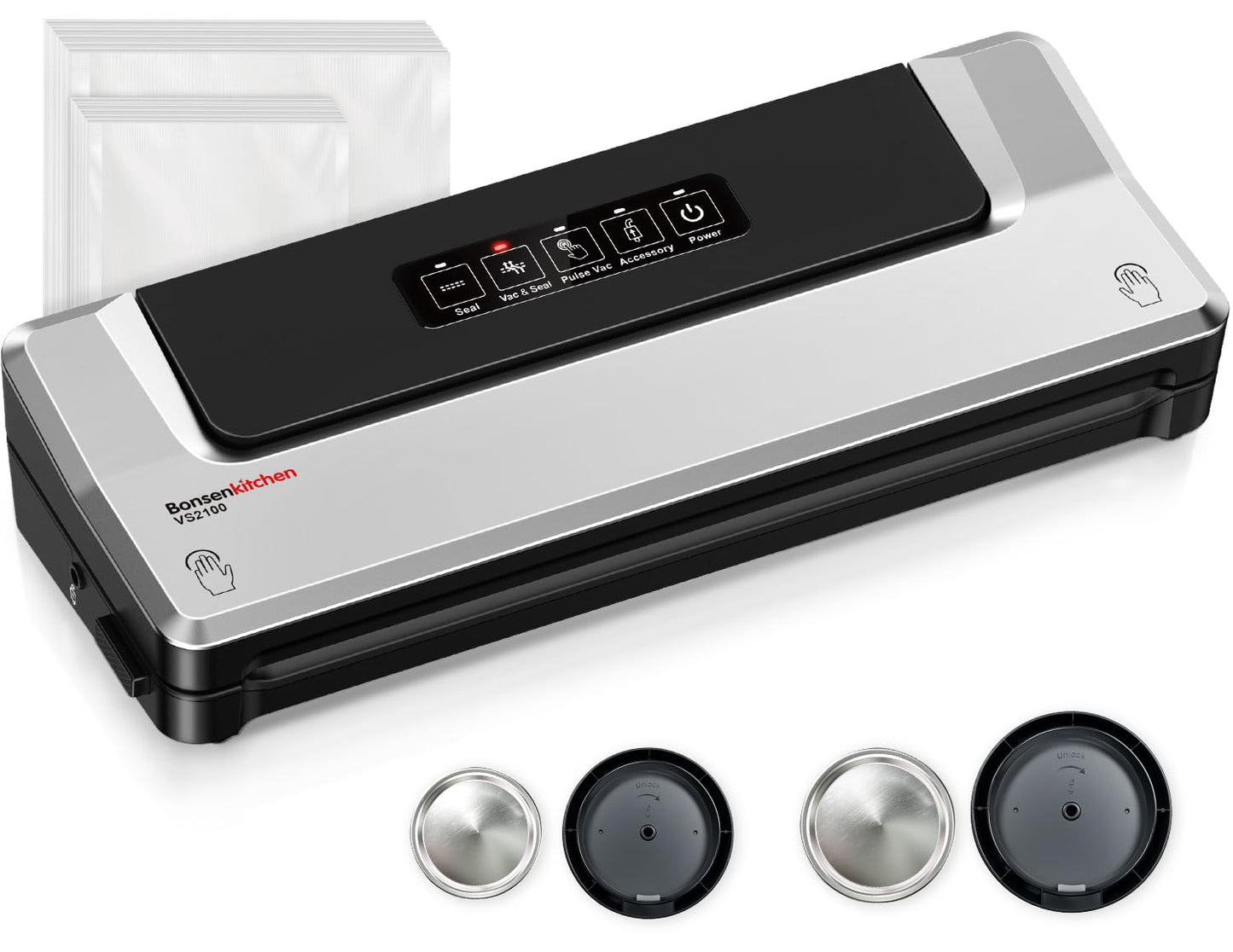 [Updated 2025] Bonsenkitchen Vacuum Sealer Machine + 40 Vacuum Bags, Fast-Compact/Multi-Functional Food Vacuum Sealer with External Vacuum System, Silver