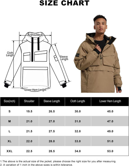 GSOU SNOW Men Ski Jacket Snowboard Coat for Winter Outdoor Sports Waterproof Windproof Snow Pullover Hooded Warm