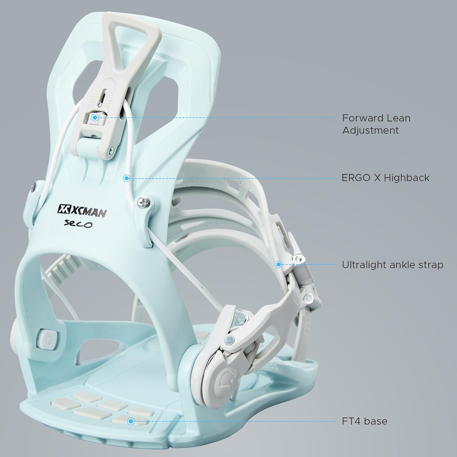 XCMAN Rear Step in Style Snowboard Bindings Lightweight Rear Entry All-Mountain Bindings for Men Women Easy in and Out