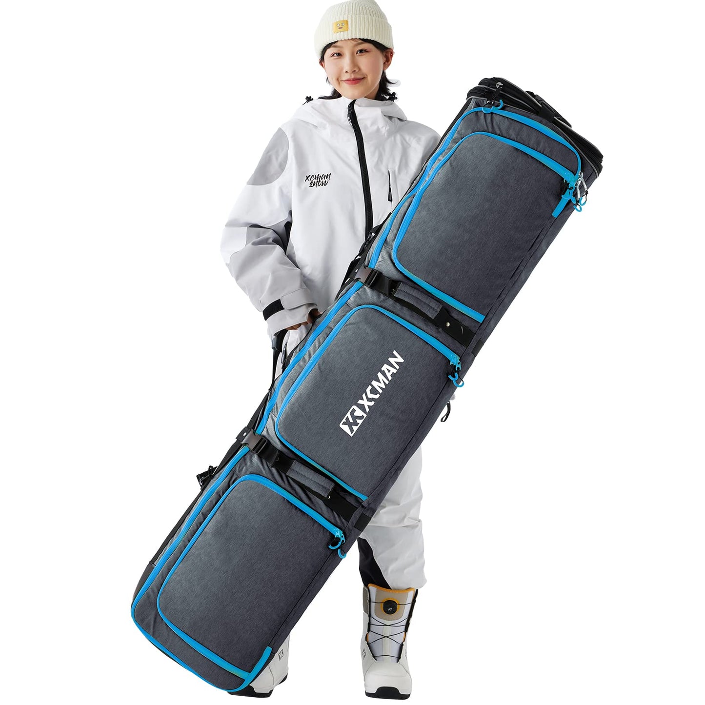 XCMAN Padded Snowboard Bag Expandable Snowboard Bag for Air Travel Adjustable Ski Bag Length 63-75In