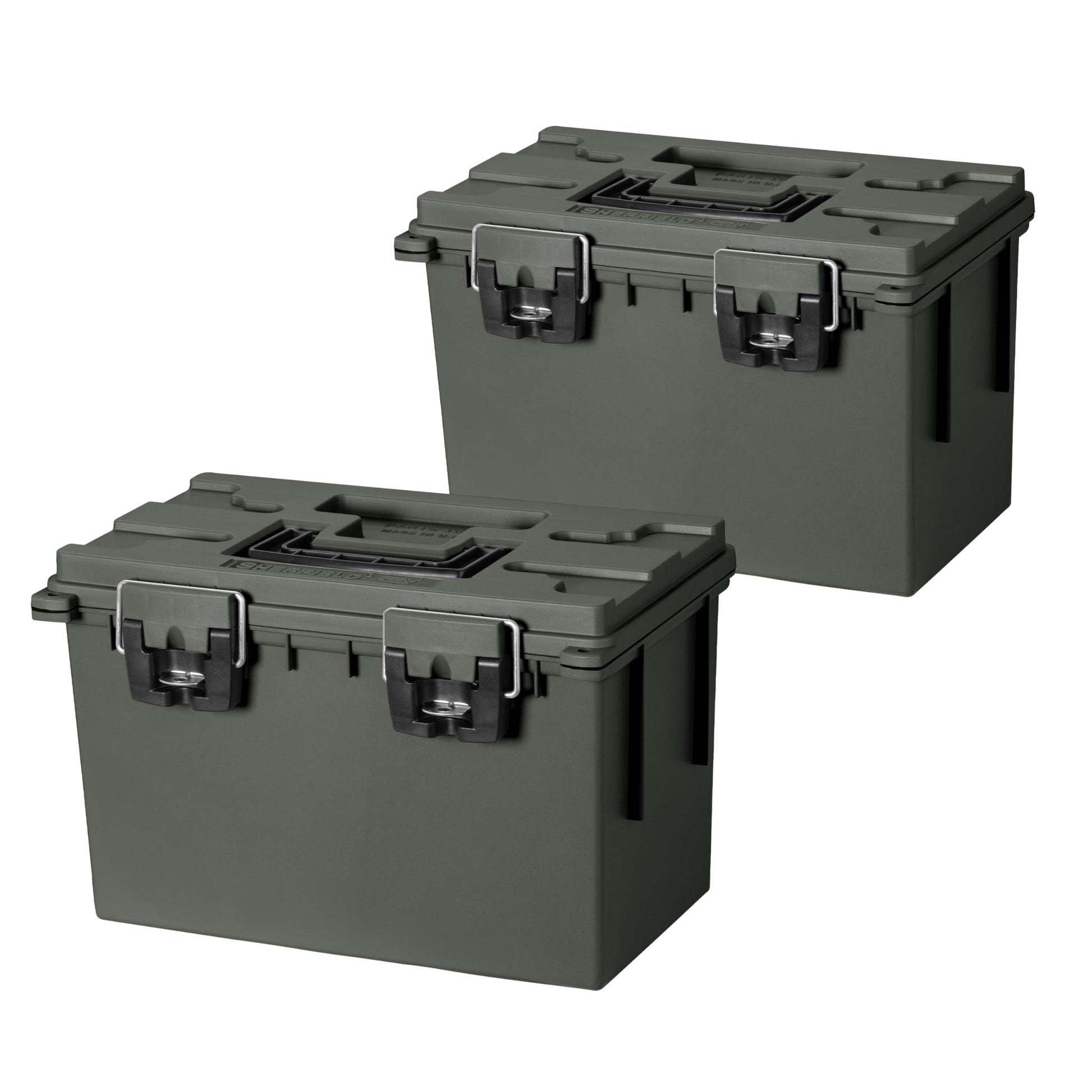 Sheffield 12629 Ammo Storage Box, Stackable .30 Cal Field Boxes, Water and Dust Resistant, Lockable Storage Box with Handle, Secures Hunting Gear, Supplies, and Bullets, Made in USA, Black, 1-Pack