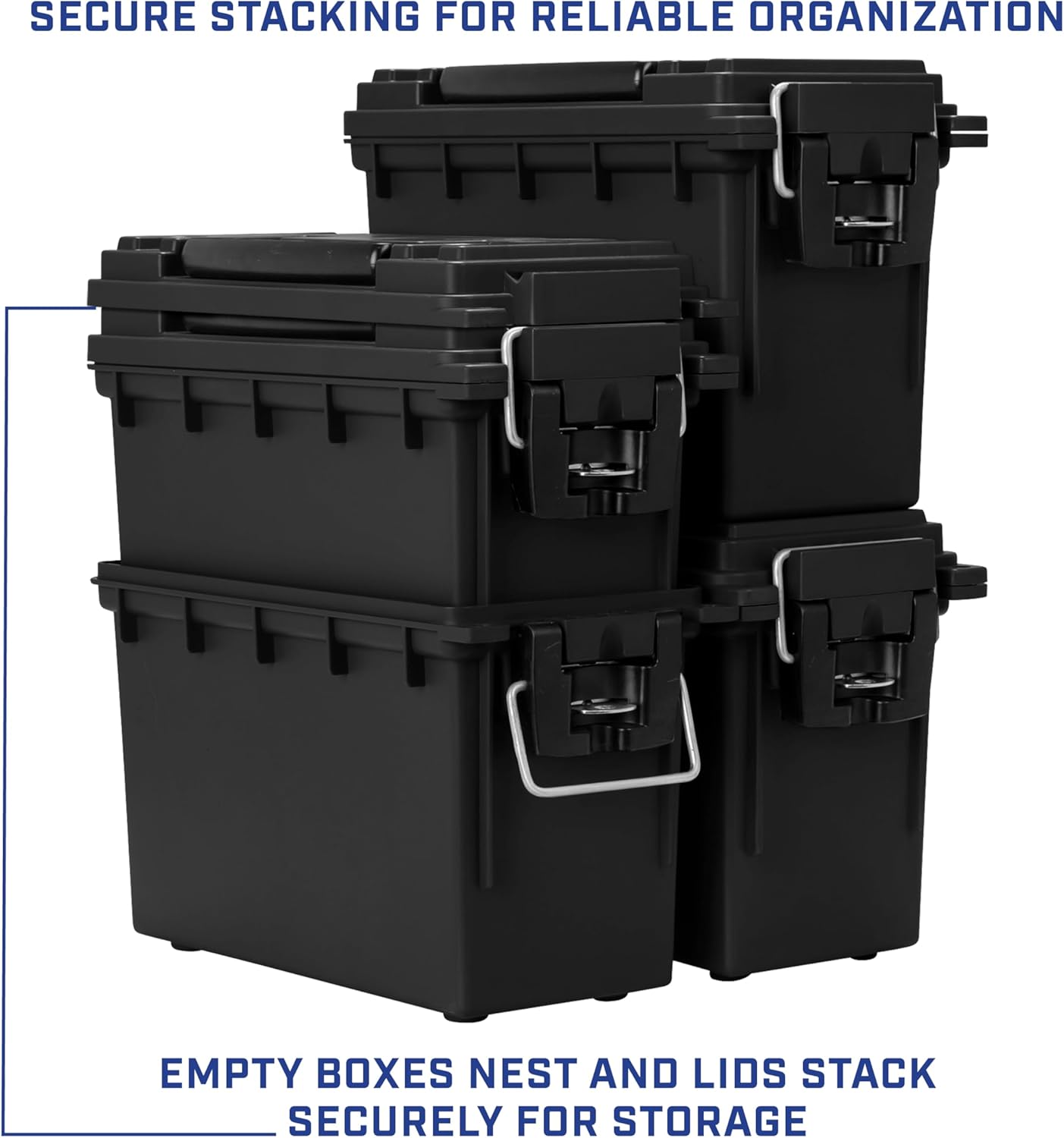 Sheffield 12629 Ammo Storage Box, Stackable .30 Cal Field Boxes, Water and Dust Resistant, Lockable Storage Box with Handle, Secures Hunting Gear, Supplies, and Bullets, Made in USA, Black, 1-Pack