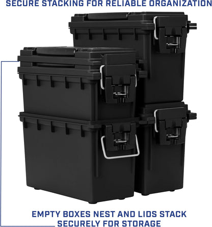Sheffield 12629 Ammo Storage Box, Stackable .30 Cal Field Boxes, Water and Dust Resistant, Lockable Storage Box with Handle, Secures Hunting Gear, Supplies, and Bullets, Made in USA, Black, 1-Pack