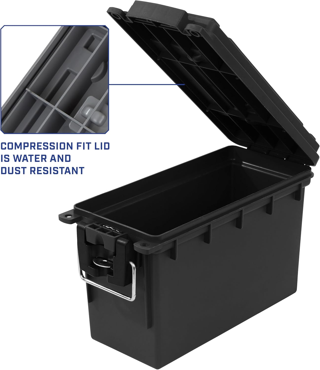 Sheffield 12629 Ammo Storage Box, Stackable .30 Cal Field Boxes, Water and Dust Resistant, Lockable Storage Box with Handle, Secures Hunting Gear, Supplies, and Bullets, Made in USA, Black, 1-Pack