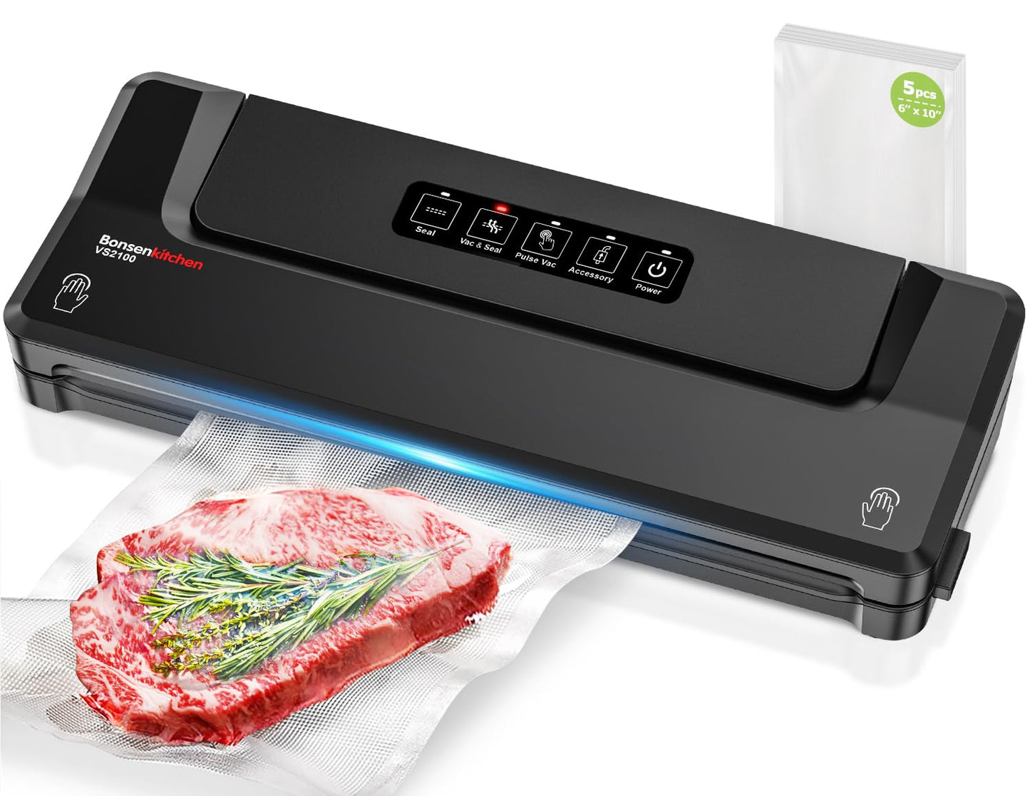 [Updated 2025] Bonsenkitchen Vacuum Sealer Machine + 40 Vacuum Bags, Fast-Compact/Multi-Functional Food Vacuum Sealer with External Vacuum System, Silver