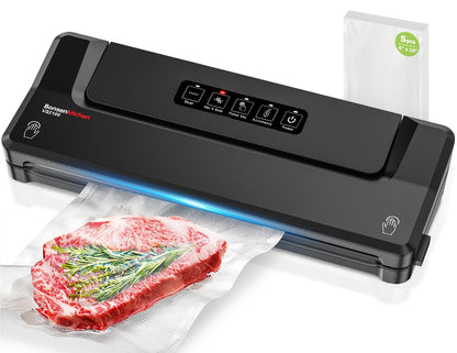 [Updated 2025] Bonsenkitchen Vacuum Sealer Machine + 40 Vacuum Bags, Fast-Compact/Multi-Functional Food Vacuum Sealer with External Vacuum System, Silver