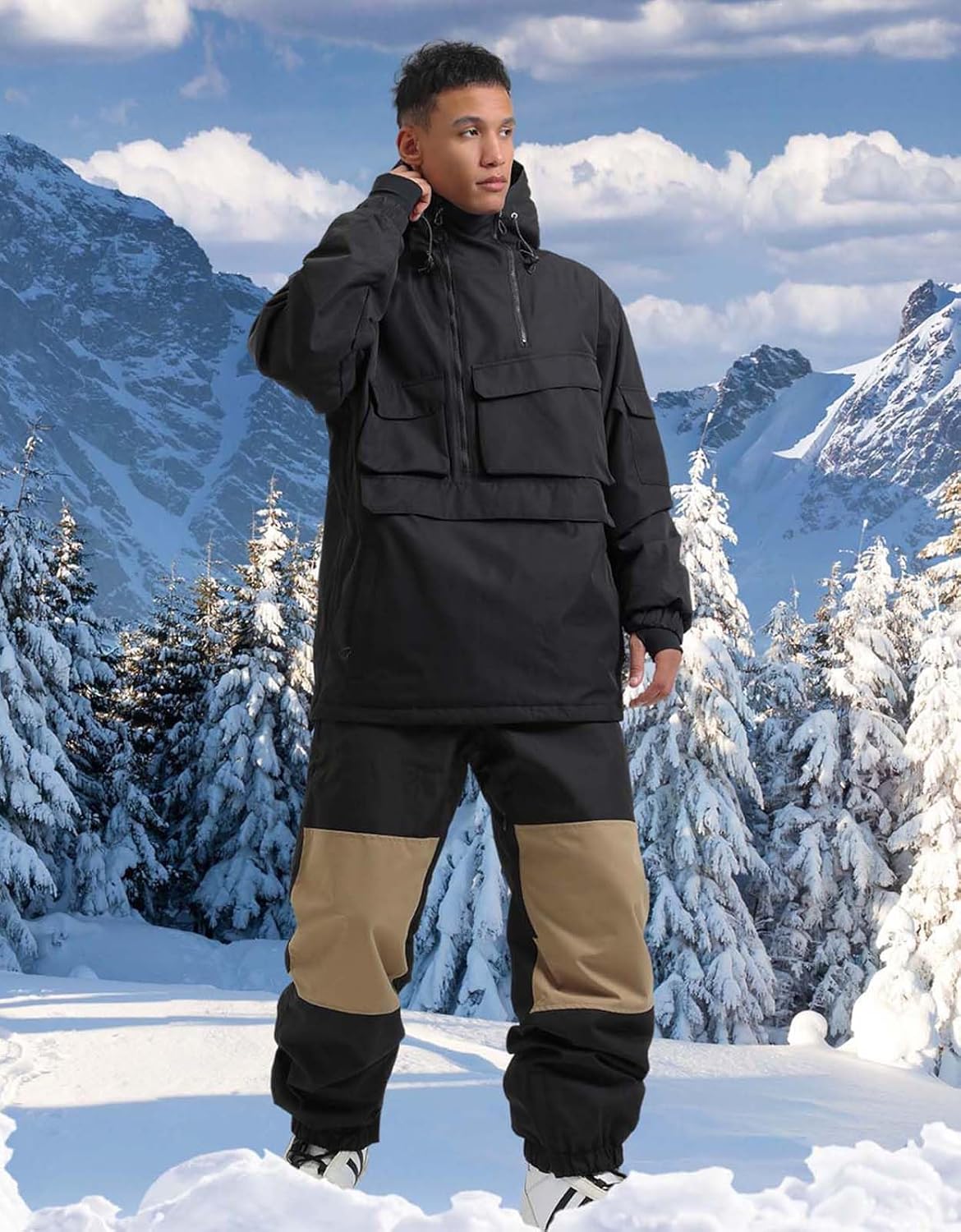 GSOU SNOW Men Ski Jacket Snowboard Coat for Winter Outdoor Sports Waterproof Windproof Snow Pullover Hooded Warm