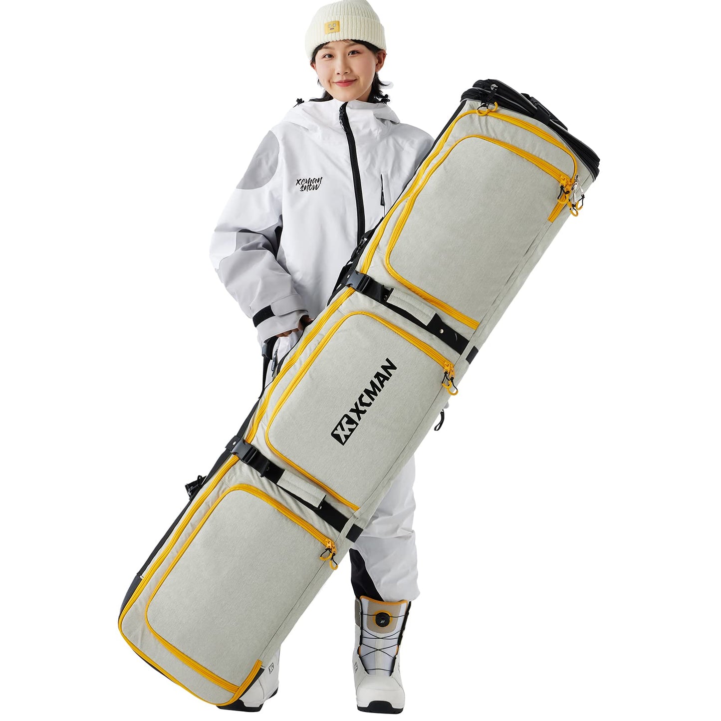 XCMAN Padded Snowboard Bag Expandable Snowboard Bag for Air Travel Adjustable Ski Bag Length 63-75In