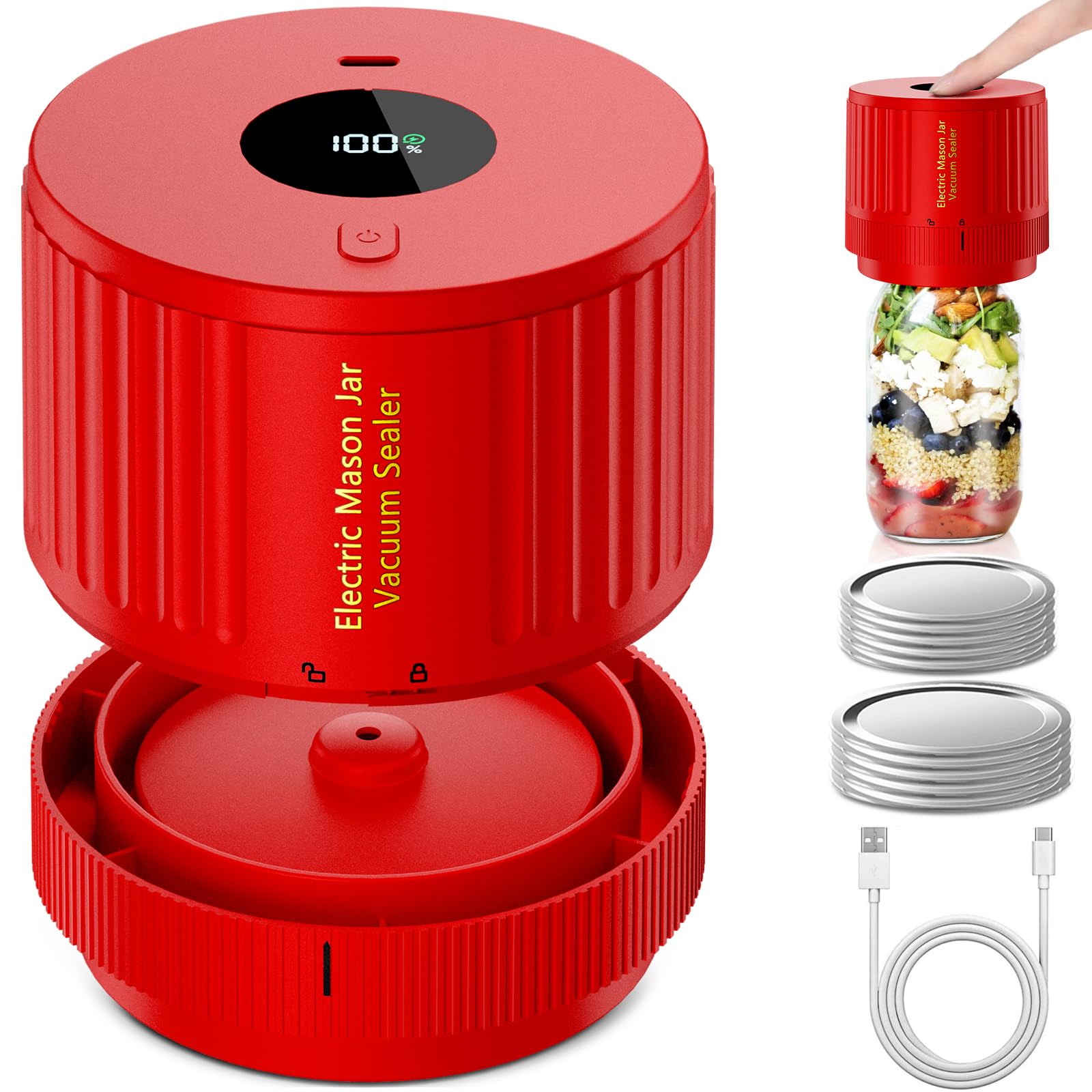 Electric Mason Jar Vacuum Sealer Kit for Wide Mouth and Regular Mouth Mason Jars