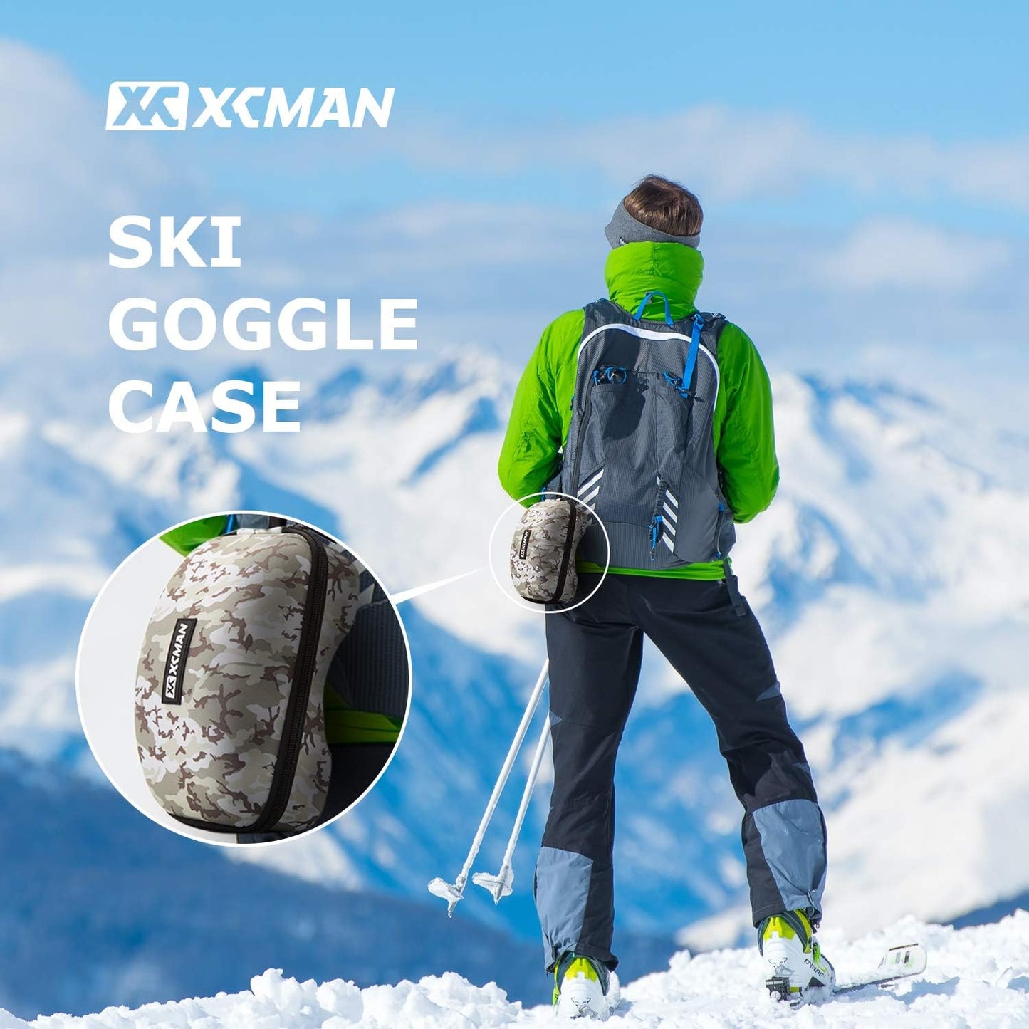 XCMAN Rigid EVA Ski Goggle Case Fit All Shapes and Size Ski Goggles
