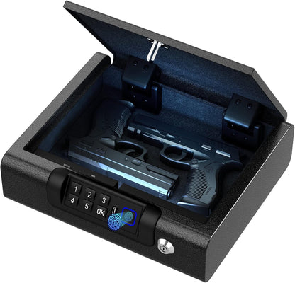 Gun Safe,Biometric Gun Safe for Pistols 3-Ways unlock Fingerprint Digital PIN Key Unlock with Voice, Lock box for Cloakroom living room Bedroom Nightstand and Car BILLCONCH