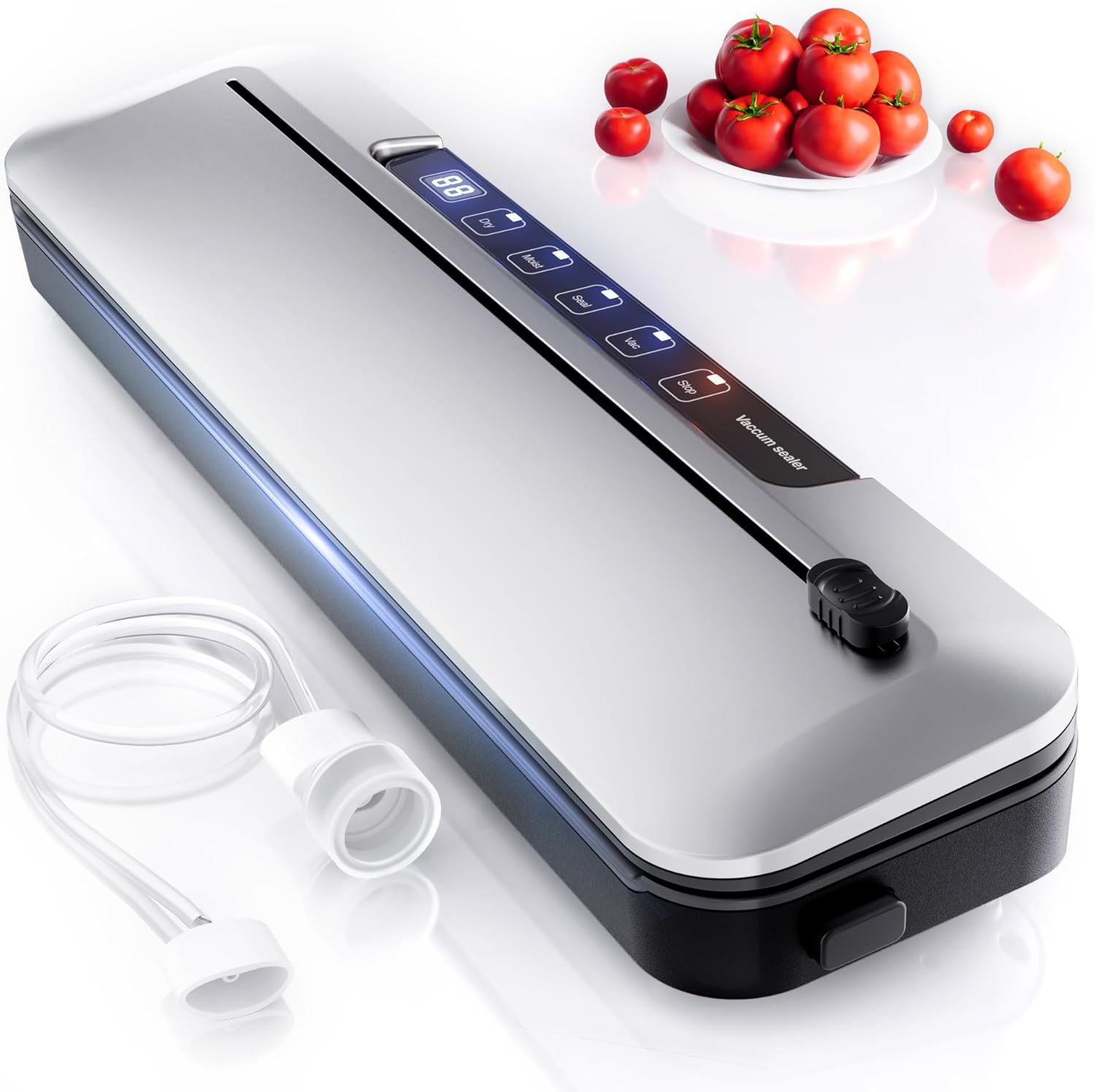 Vacuum Sealer Machine,75Kpa Precision Suction Power 6-in-1 Food Sealer with Digital Timer, Dry & Moist Food Modes, Compact Design with 10 Vacuum Bags & Bulit-in Cutter(Sliver)