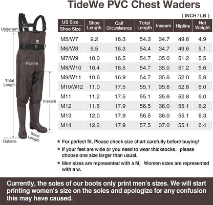 TIDEWE Bootfoot Chest Wader, 2-Ply Nylon/PVC Waterproof Fishing Hunting Waders with Boot Hanger for Men Women Green Brown