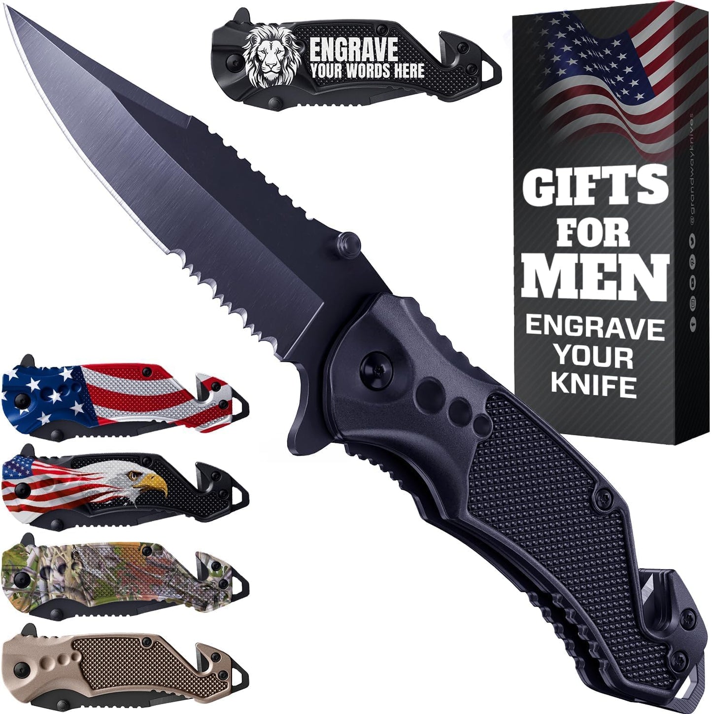 Legal Pocket Knife with 2.95” Serrated Blade, Glass Breaker, Seat Belt Cutter - EDC Sharp Folding Knives with Portable Clip - Small Tool for Tactical Camping Survival Hiking - Gifts for Men 6680