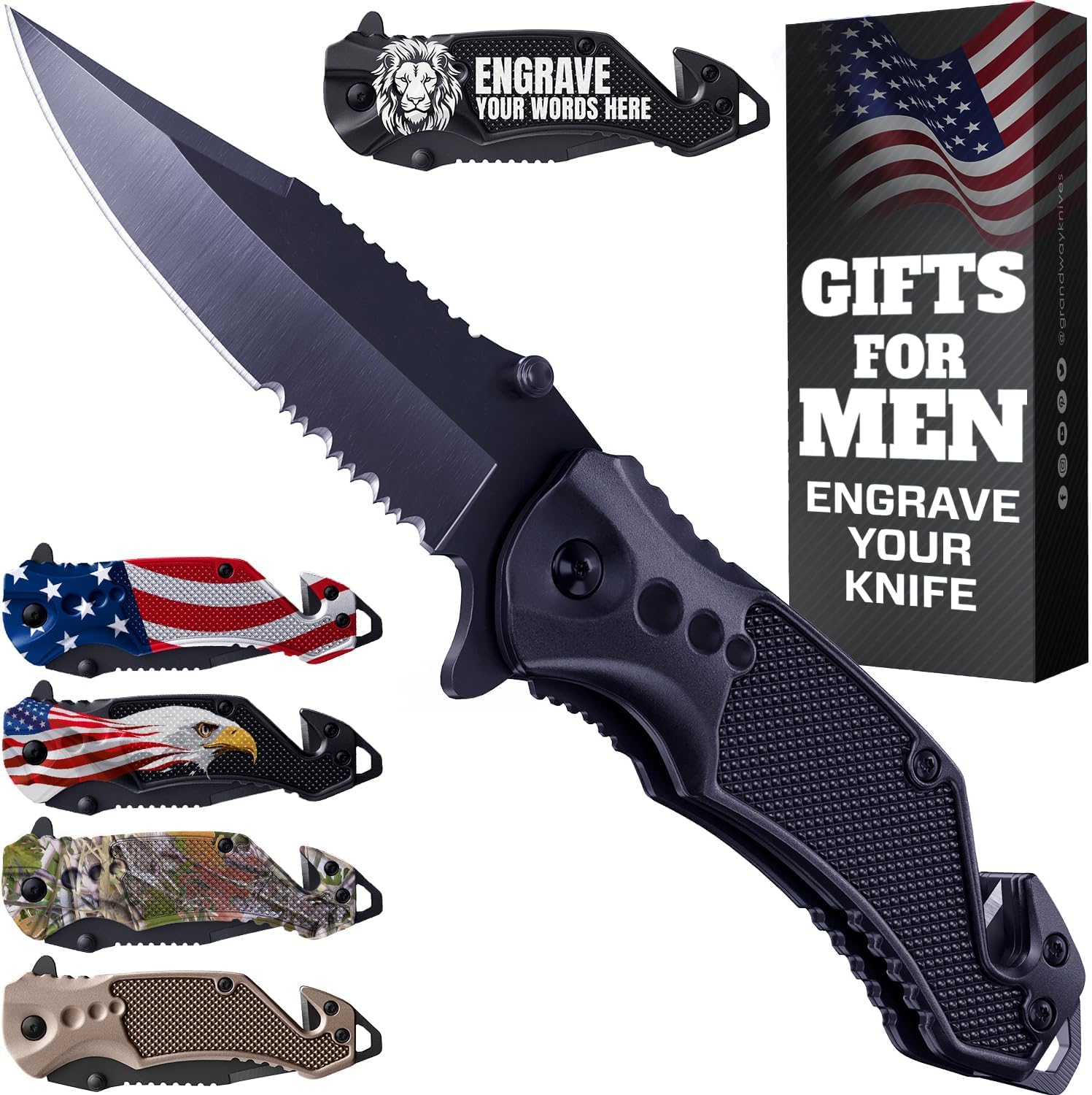 Legal Pocket Knife with 2.95” Serrated Blade, Glass Breaker, Seat Belt Cutter - EDC Sharp Folding Knives with Portable Clip - Small Tool for Tactical Camping Survival Hiking - Gifts for Men 6680