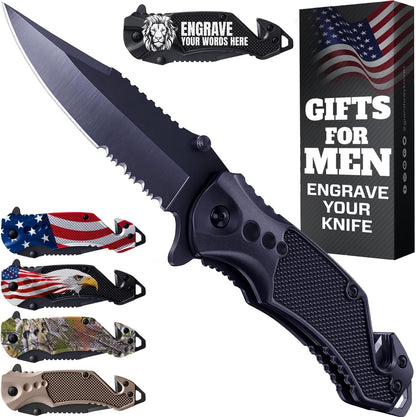 Legal Pocket Knife with 2.95” Serrated Blade, Glass Breaker, Seat Belt Cutter - EDC Sharp Folding Knives with Portable Clip - Small Tool for Tactical Camping Survival Hiking - Gifts for Men 6680