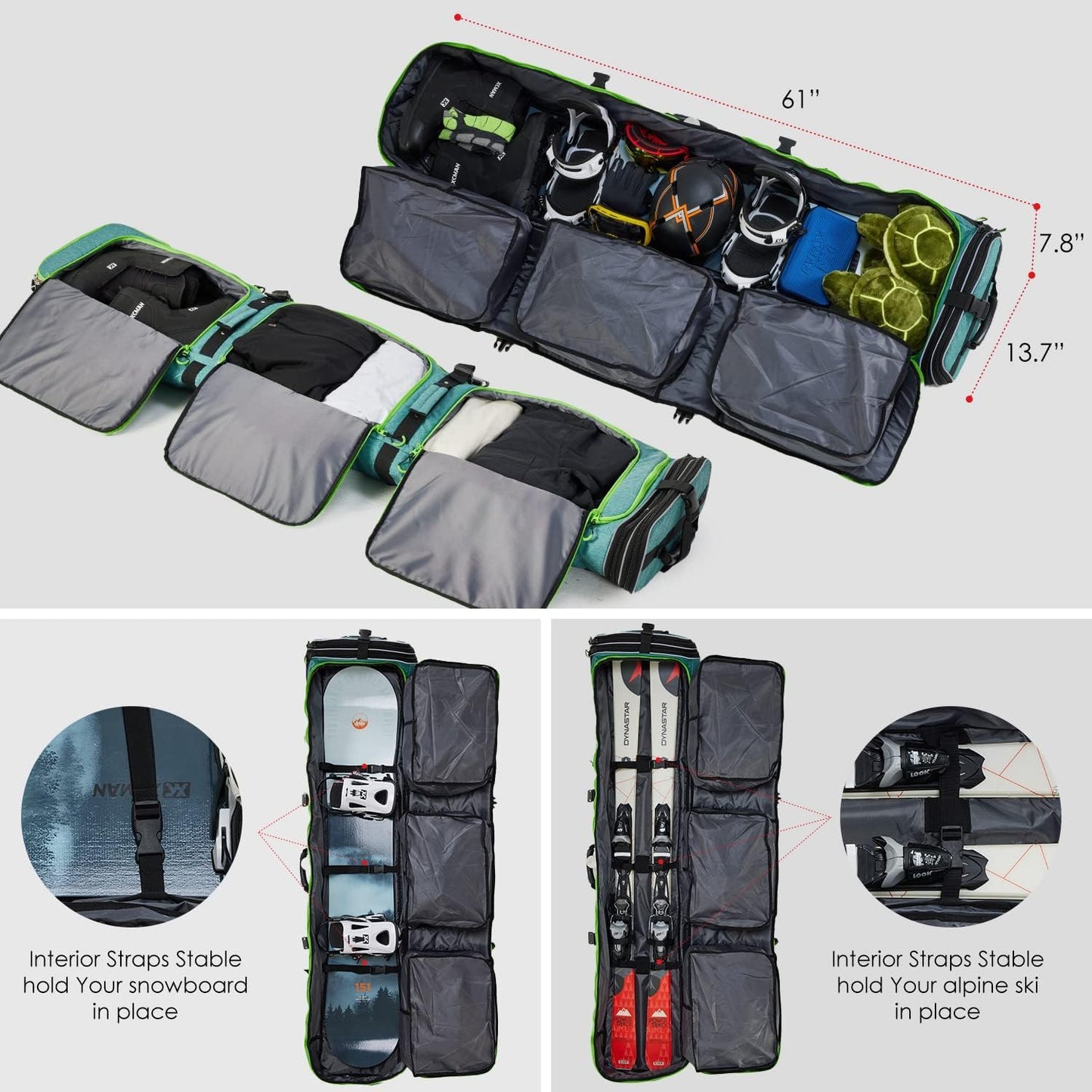 XCMAN Padded Snowboard Bag Expandable Snowboard Bag for Air Travel Adjustable Ski Bag Length 63-75In
