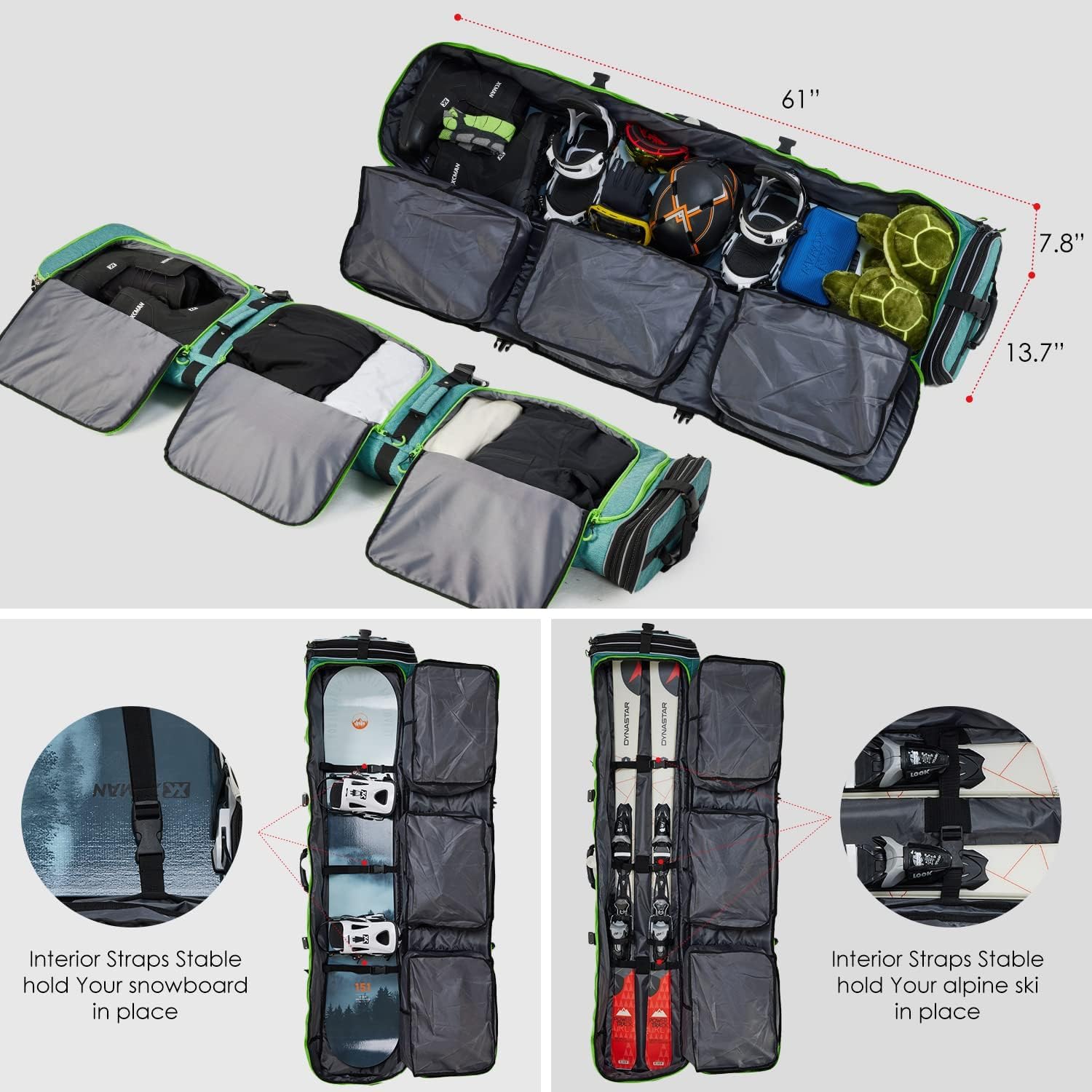 XCMAN Padded Snowboard Bag Expandable Snowboard Bag for Air Travel Adjustable Ski Bag Length 63-75In