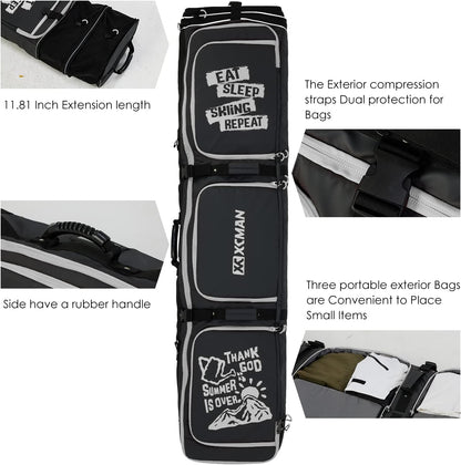 XCMAN Roller Snowboard Bag With Wheels 63-75Inch Adjustable Length Padded Bag for Air Travel Snowboard Boots