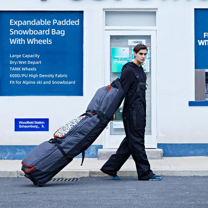 XCMAN Roller Snowboard Bag with Wheels,Adjustable Length,Extra Long/Wide/Deep,Waterproof - with Protection Ribs 140L