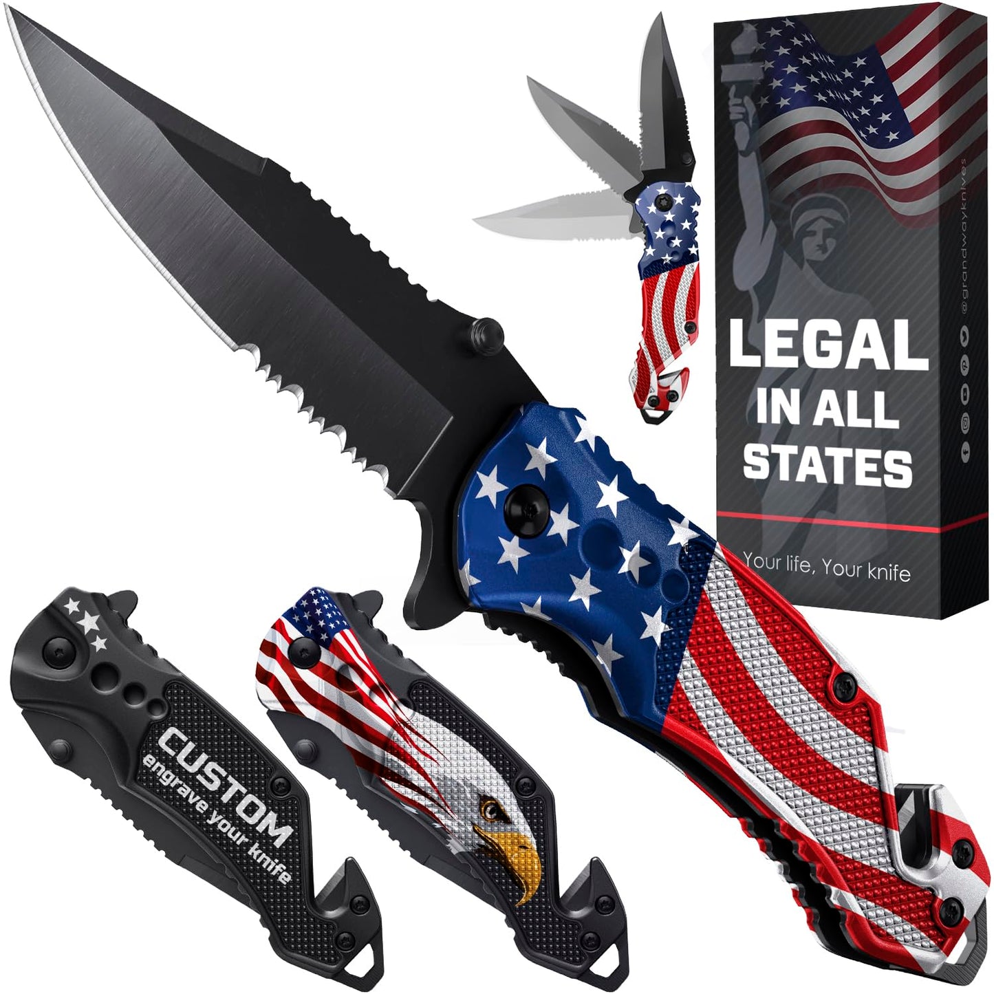 Legal Pocket Knife with 2.95” Serrated Blade, Glass Breaker, Seat Belt Cutter - EDC Sharp Folding Knives with Portable Clip - Small Tool for Tactical Camping Survival Hiking - Gifts for Men 6680