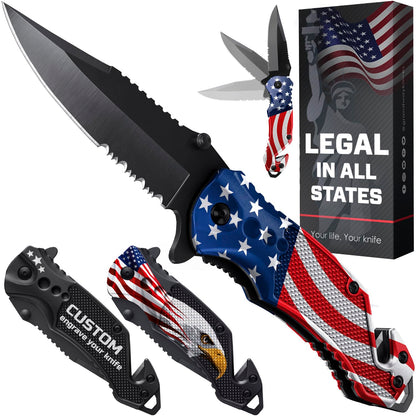 Legal Pocket Knife with 2.95” Serrated Blade, Glass Breaker, Seat Belt Cutter - EDC Sharp Folding Knives with Portable Clip - Small Tool for Tactical Camping Survival Hiking - Gifts for Men 6680