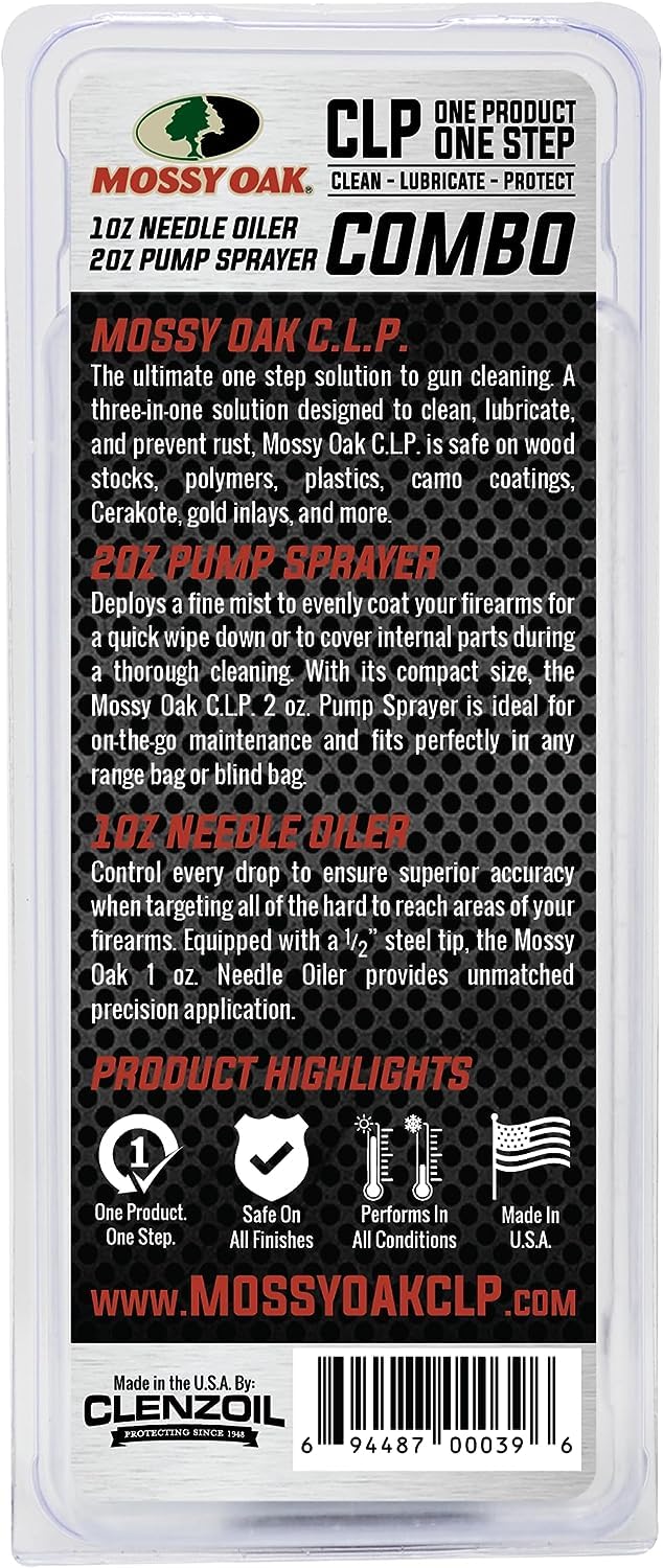Mossy Oak Gun Oil - CLP Gun Lubricant - Premium Firearm Maintenance - Rust Preventative - 2 oz. Fine Mist Pump Sprayer & 1 oz. Needle Oiler