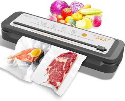 MEGAWISE 2025 Powerful Vacuum Sealer Machine | Compact Design | One-Touch Automatic | Seal in 10-20 Seconds | Dry, Moist, Wet, and Cold Modes | With 10 Vacuum Bags & Built-in Cutter (Grey)