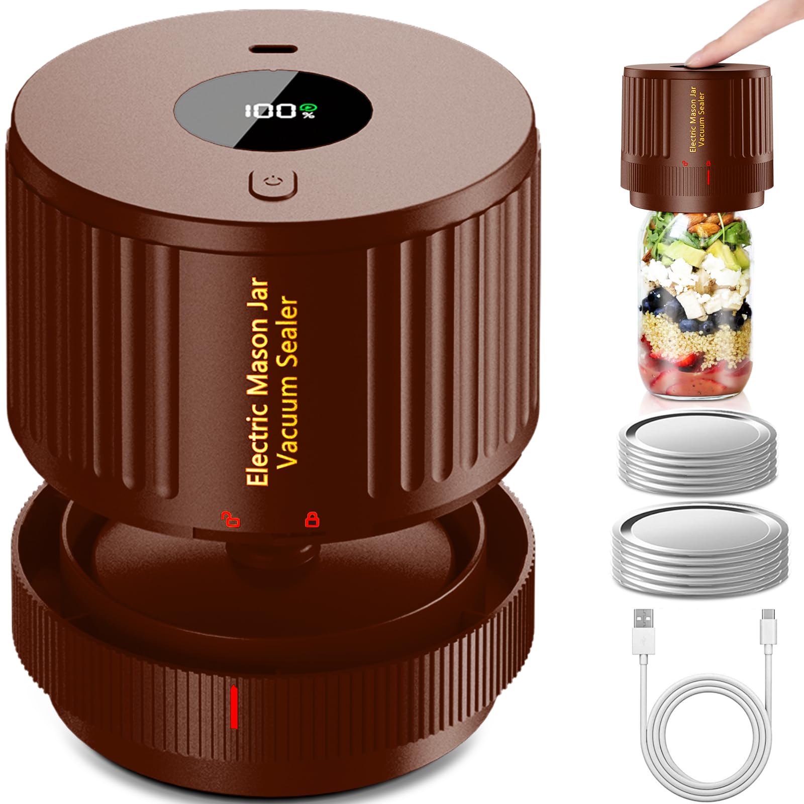 Electric Mason Jar Vacuum Sealer Kit for Wide Mouth and Regular Mouth Mason Jars