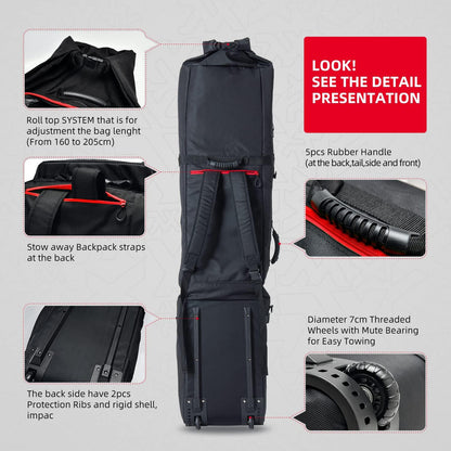 XCMAN Roller Snowboard Bag with Wheels,Adjustable Length,Extra Long/Wide/Deep,Waterproof - with Protection Ribs 140L