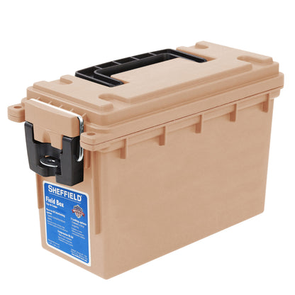 Sheffield 12629 Ammo Storage Box, Stackable .30 Cal Field Boxes, Water and Dust Resistant, Lockable Storage Box with Handle, Secures Hunting Gear, Supplies, and Bullets, Made in USA, Black, 1-Pack