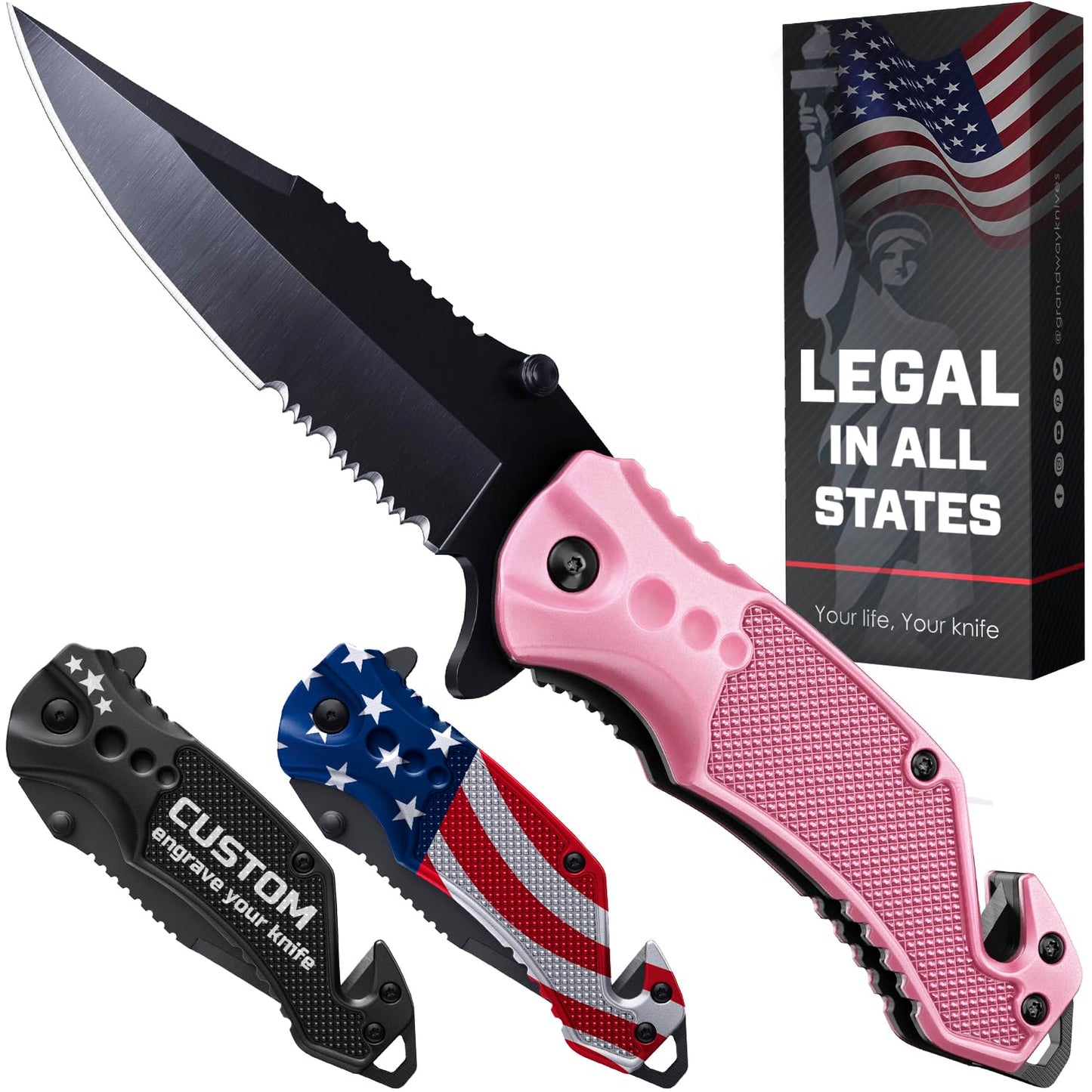 Legal Pocket Knife with 2.95” Serrated Blade, Glass Breaker, Seat Belt Cutter - EDC Sharp Folding Knives with Portable Clip - Small Tool for Tactical Camping Survival Hiking - Gifts for Men 6680