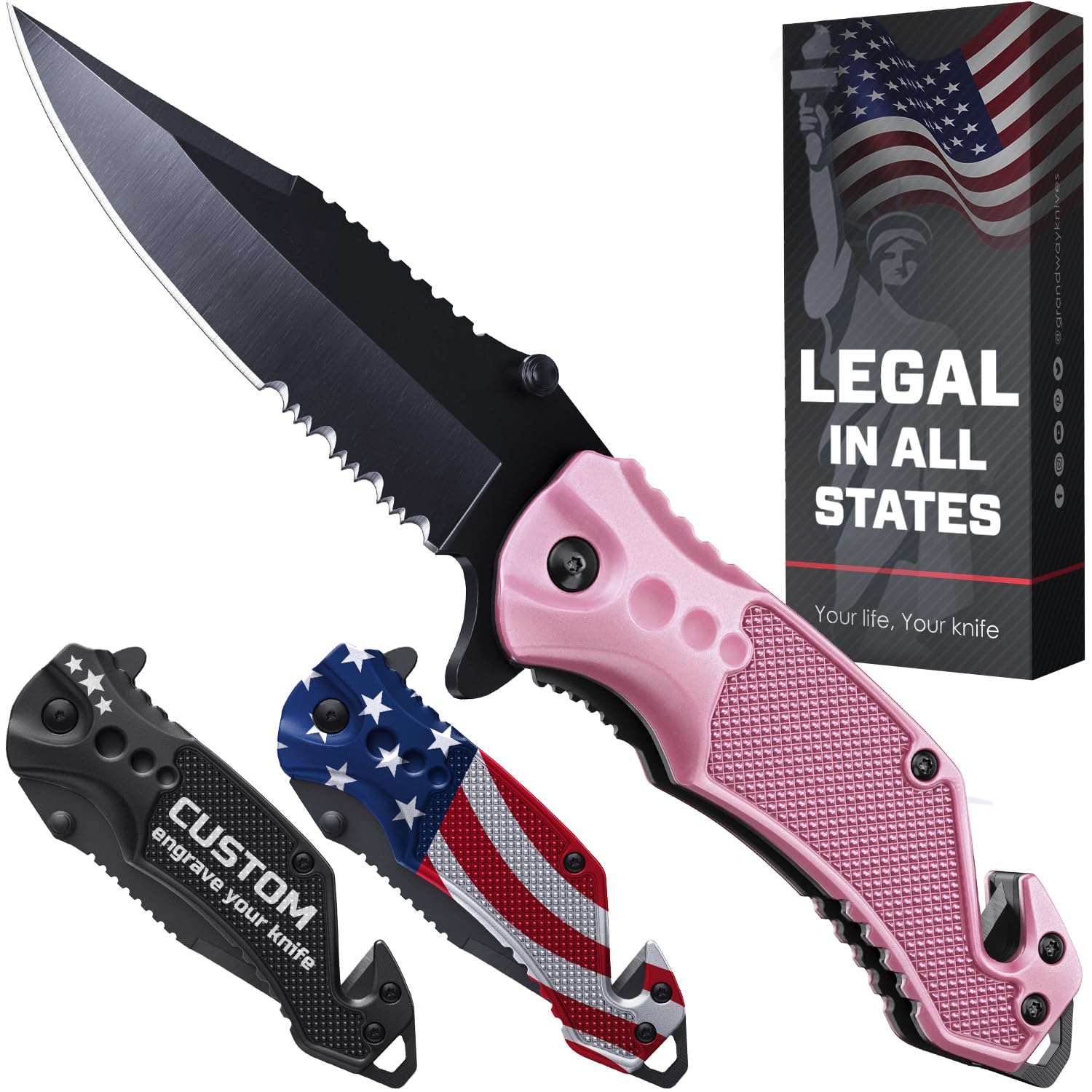 Legal Pocket Knife with 2.95” Serrated Blade, Glass Breaker, Seat Belt Cutter - EDC Sharp Folding Knives with Portable Clip - Small Tool for Tactical Camping Survival Hiking - Gifts for Men 6680