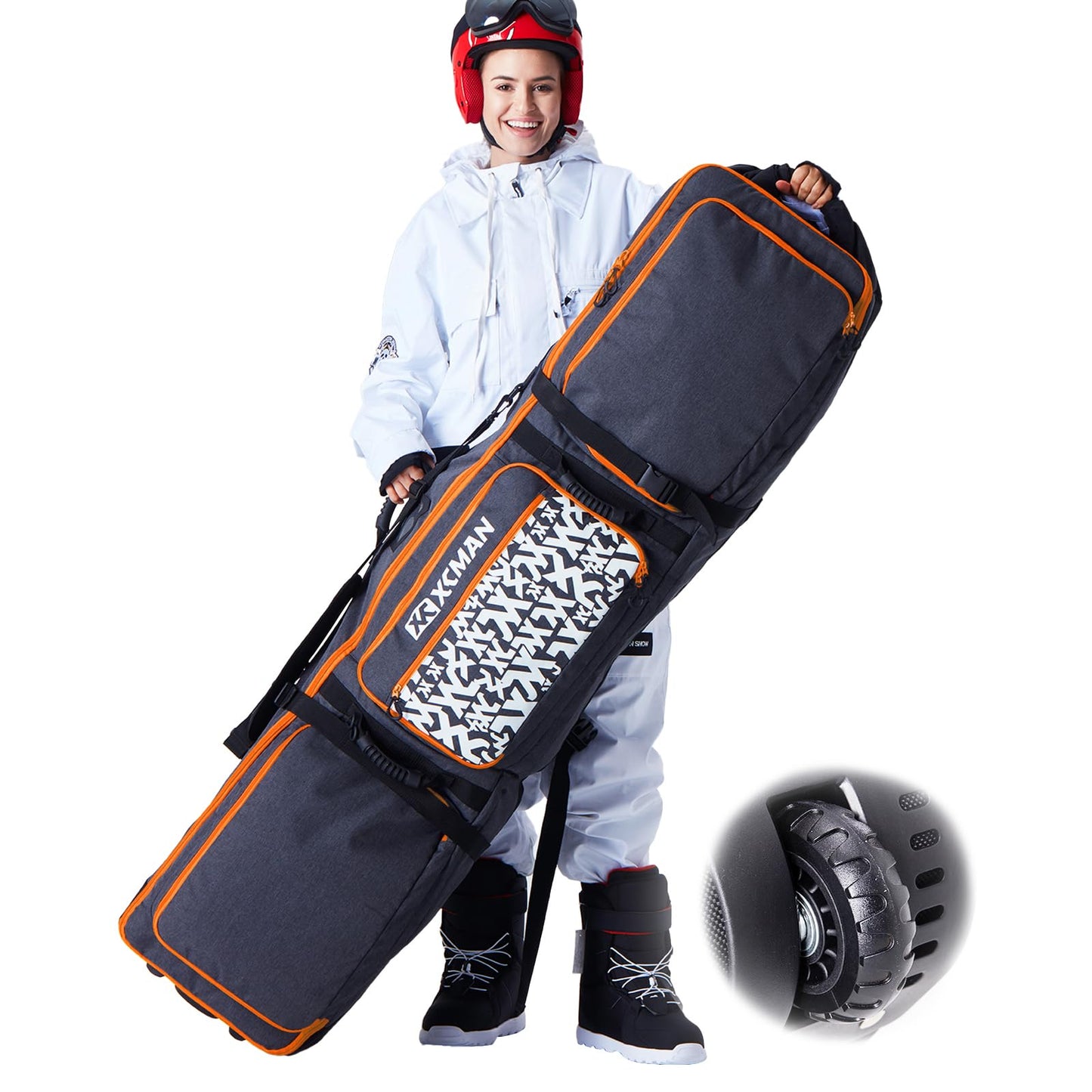 XCMAN Roller Snowboard Bag with Wheels,Adjustable Length,Extra Long/Wide/Deep,Waterproof - with Protection Ribs 140L