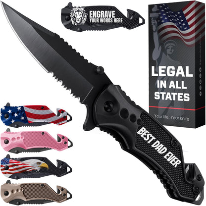 Legal Pocket Knife with 2.95” Serrated Blade, Glass Breaker, Seat Belt Cutter - EDC Sharp Folding Knives with Portable Clip - Small Tool for Tactical Camping Survival Hiking - Gifts for Men 6680