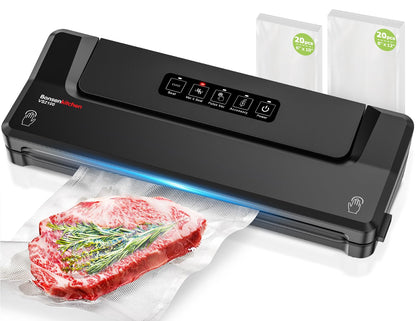 [Updated 2025] Bonsenkitchen Vacuum Sealer Machine + 40 Vacuum Bags, Fast-Compact/Multi-Functional Food Vacuum Sealer with External Vacuum System, Silver