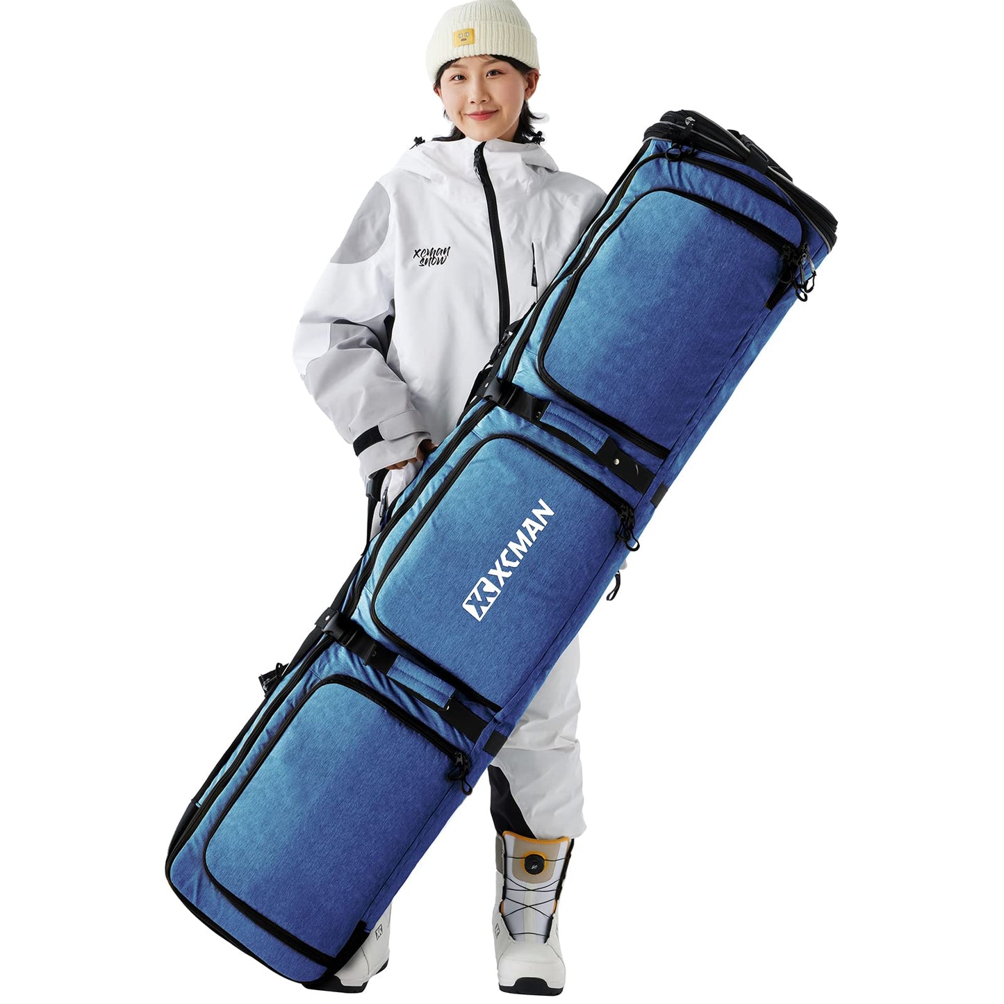 XCMAN Padded Snowboard Bag Expandable Snowboard Bag for Air Travel Adjustable Ski Bag Length 63-75In
