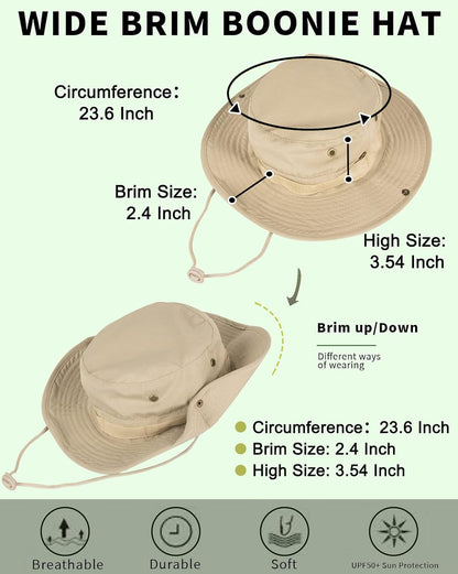 Sun Hats for Men Women Bucket Hat UPF 50+ Boonie Hat Foldable UV Protection Hiking Beach Fishing Summer Safari