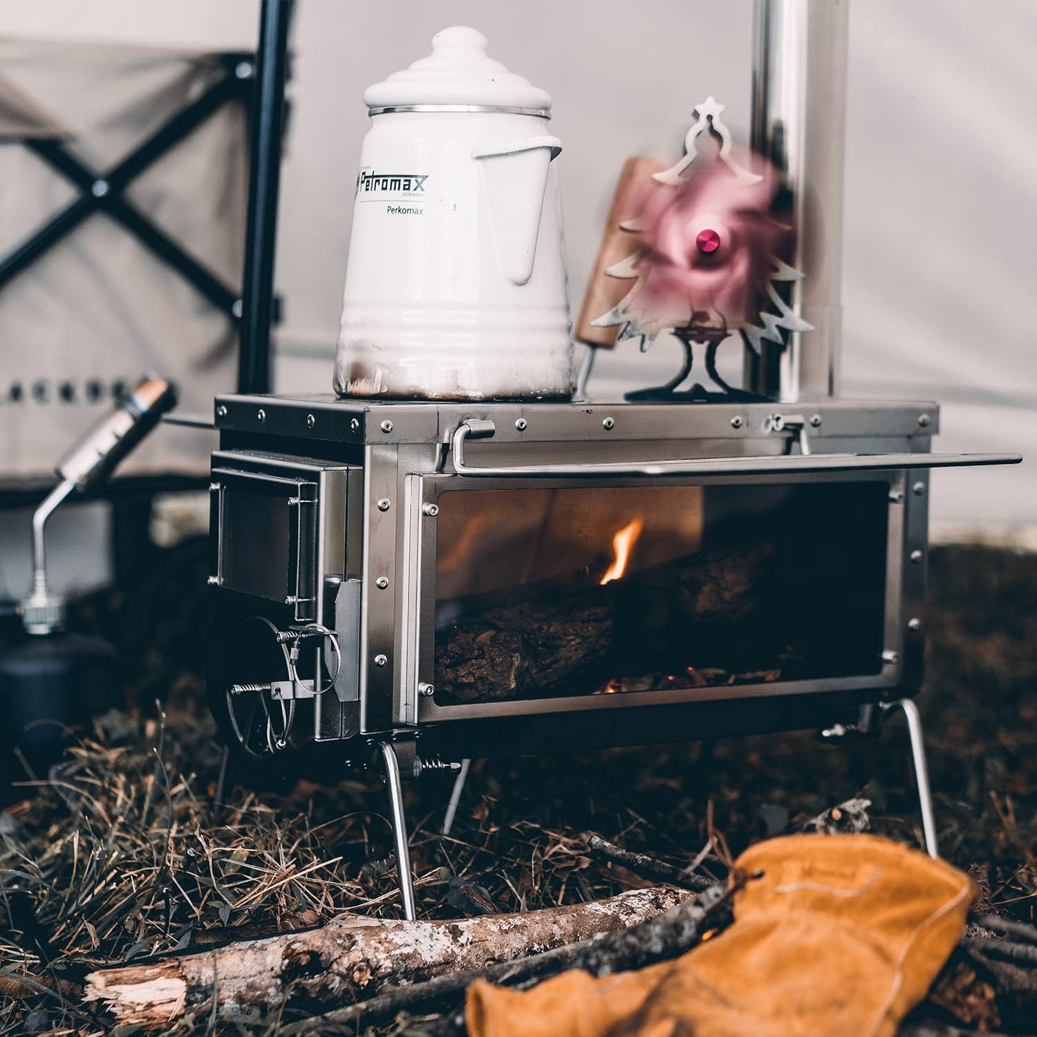 XCMAN Camping Tent Wood Stove with 6 Section Chimney Pipes,Three-View Windows Portable Wood Stove, Ice Fishing Shelters, Hunting, Outdoor Cooking Heavy Gauge 304 Stainless Steel