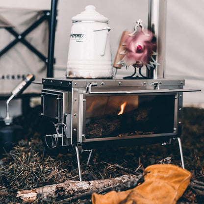 XCMAN Camping Tent Wood Stove with 6 Section Chimney Pipes,Three-View Windows Portable Wood Stove, Ice Fishing Shelters, Hunting, Outdoor Cooking Heavy Gauge 304 Stainless Steel