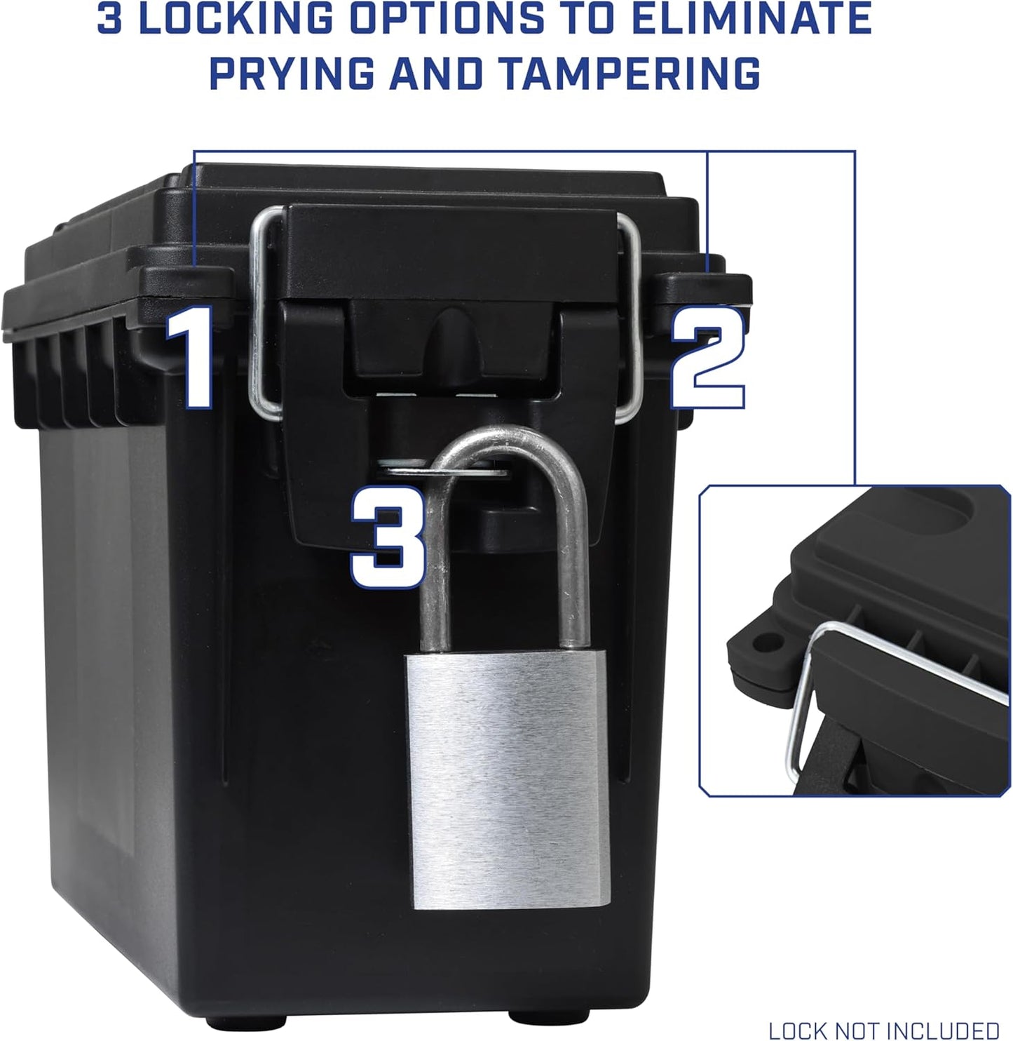 Sheffield 12629 Ammo Storage Box, Stackable .30 Cal Field Boxes, Water and Dust Resistant, Lockable Storage Box with Handle, Secures Hunting Gear, Supplies, and Bullets, Made in USA, Black, 1-Pack