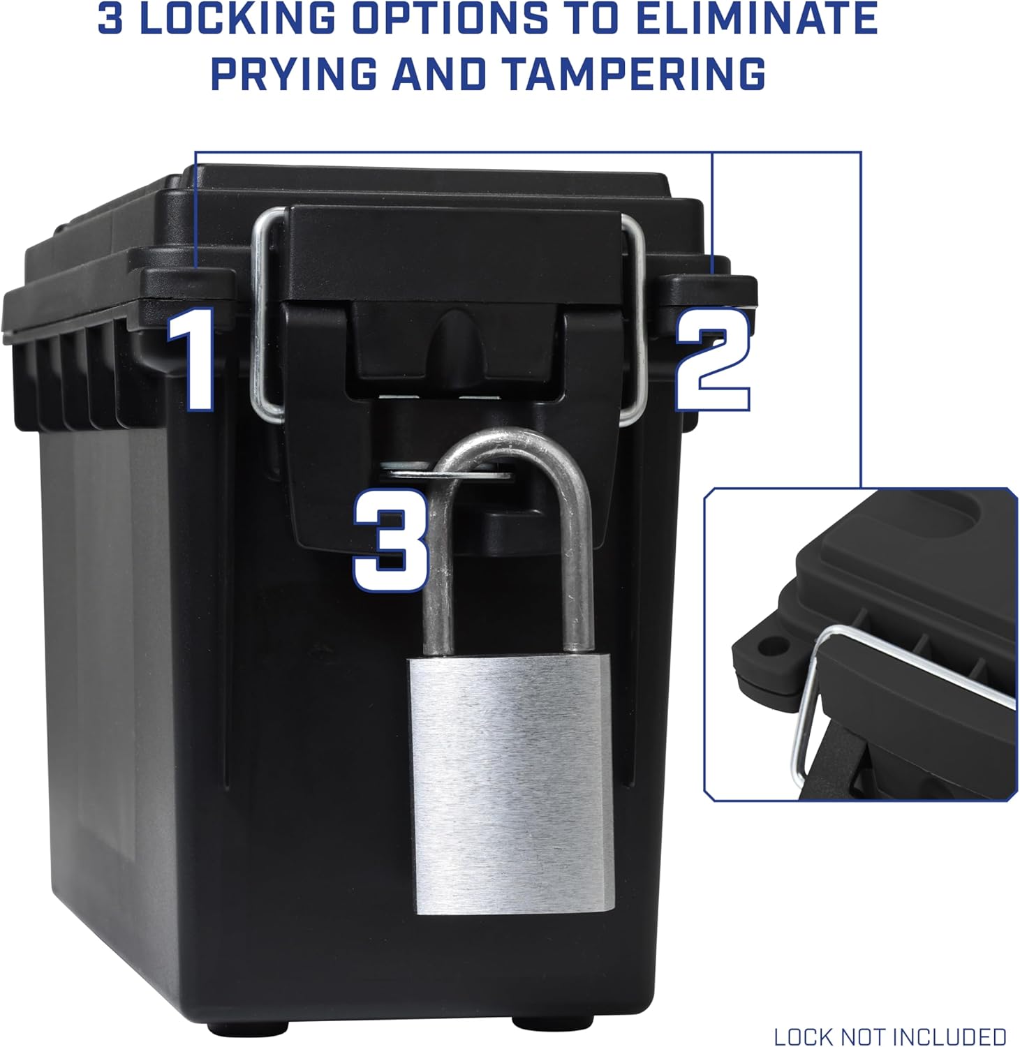 Sheffield 12629 Ammo Storage Box, Stackable .30 Cal Field Boxes, Water and Dust Resistant, Lockable Storage Box with Handle, Secures Hunting Gear, Supplies, and Bullets, Made in USA, Black, 1-Pack