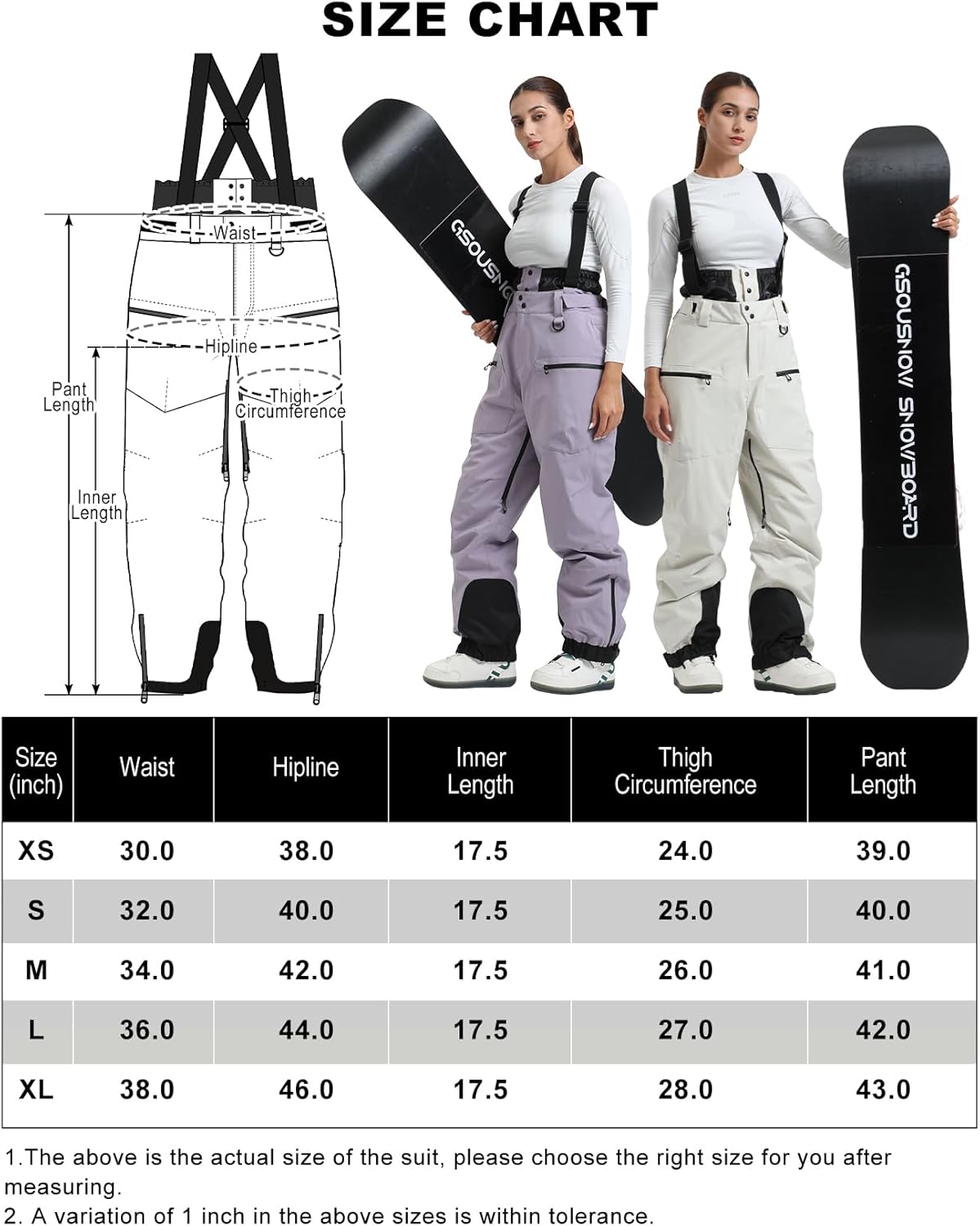 GSOU SNOW Men Snow Bibs Women Baggy Ski Pants Snowboard Overall Insulated Waterproof Windproof Warm Winter