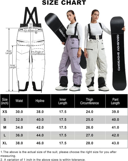 GSOU SNOW Men Snow Bibs Women Baggy Ski Pants Snowboard Overall Insulated Waterproof Windproof Warm Winter