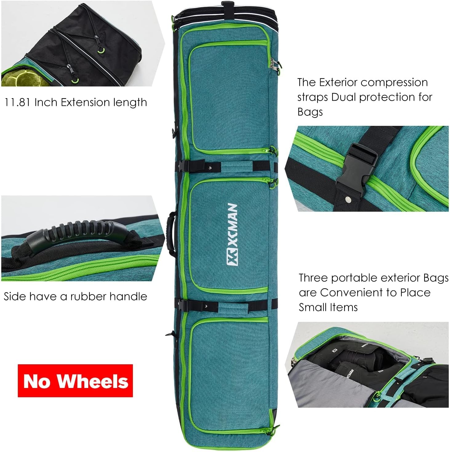 XCMAN Padded Snowboard Bag Expandable Snowboard Bag for Air Travel Adjustable Ski Bag Length 63-75In