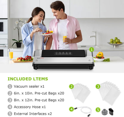 [Updated 2025] Bonsenkitchen Vacuum Sealer Machine + 40 Vacuum Bags, Fast-Compact/Multi-Functional Food Vacuum Sealer with External Vacuum System, Silver